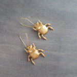 Gold Beetle Earrings, large beetle earring, gold insect earring, big bug earring, insect jewelry, gold bug dangle, latching kidney ear hook - Constant Baubling