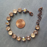 Autumn Bracelet, fall color bracelet, large crystal bracelet, antique copper chain, gold copper crystal, chunky chain, sparkling crystal gem - Constant Baubling