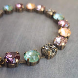 Chunky Fall Bracelet, autumn color bracelet, large crystal bracelet, antique bronze chain, old gold bracelet, sparkling green orange purple - Constant Baubling