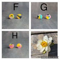 Multicolor Small Round Stud Earrings, hypoallergenic earring, colorful stud, post earring, 80s earring, splatter color turquoise pink yellow - Constant Baubling