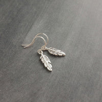 Antique Silver Feather Earrings, blackened silver feather, tiny feather earring, small silver feather, little feather dangle, simple feather - Constant Baubling