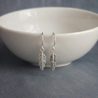 Antique Silver Feather Earrings, blackened silver feather, tiny feather earring, small silver feather, little feather dangle, simple feather - Constant Baubling