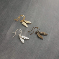 Bronze Feather Earrings, antique brass earring, bronze dangle, small feather earring, tiny feather earring, feather charm, simple feather - Constant Baubling