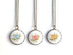 Rose Necklace, vintage rose pendant, pink rose, yellow rose, blue rose, vintage flower pendant, vintage style necklace, antique brass chain - Constant Baubling
