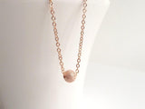 Rose Gold Ball Necklace, simple rose gold necklace, little ball necklace, textured ball, stardust bead, rough bead, sliding round minimalist - Constant Baubling