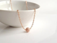 Rose Gold Ball Necklace, simple rose gold necklace, little ball necklace, textured ball, stardust bead, rough bead, sliding round minimalist - Constant Baubling