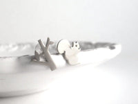 Squirrel Earrings - tiny pair mismatched tree & squirrel studs on .925 sterling silver posts - SILVER or GOLD - spring minimalist style - Constant Baubling