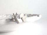 Squirrel Earrings - tiny pair mismatched tree & squirrel studs on .925 sterling silver posts - SILVER or GOLD - spring minimalist style - Constant Baubling