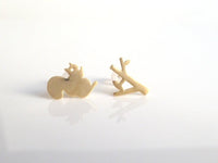 Squirrel Earrings - tiny pair mismatched tree & squirrel studs on .925 sterling silver posts - SILVER or GOLD - spring minimalist style - Constant Baubling