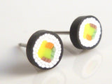 Sushi Earrings - fun tiny California sushi rolls with white rice and veggies made from clay - little delicate foodie food date studs - Constant Baubling