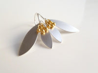 Mixed Metal Earrings, silver gold earring, silver leaf earring, gold pod earring, double leaf earring, .925 sterling silver hooks, vermeil - Constant Baubling
