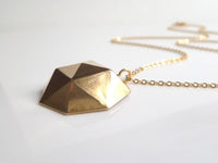 Gold Geometric Necklace, gold dome pendant, polyhedron necklace, triangle dome pendant, half globe necklace, concave necklace, large round - Constant Baubling