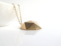 Gold Geometric Necklace, gold dome pendant, polyhedron necklace, triangle dome pendant, half globe necklace, concave necklace, large round - Constant Baubling