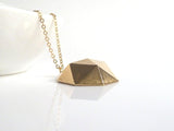 Gold Geometric Necklace, gold dome pendant, polyhedron necklace, triangle dome pendant, half globe necklace, concave necklace, large round - Constant Baubling