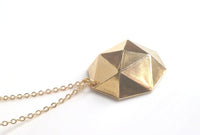 Gold Geometric Necklace, gold dome pendant, polyhedron necklace, triangle dome pendant, half globe necklace, concave necklace, large round - Constant Baubling
