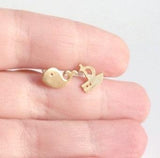 Whale Boat Earrings, mismatched stud, mismatched earring, whale earring, sailboat earring, fish boat stud, gold stud, sterling silver post - Constant Baubling