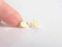 Whale Boat Earrings, mismatched stud, mismatched earring, whale earring, sailboat earring, fish boat stud, gold stud, sterling silver post - Constant Baubling