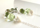 Green Bead Necklace - .925 sterling silver chain/pale glass swirled small tear drops - hints of aqua blue/white/clear - LAGOON - Constant Baubling