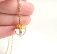 Gold Acorn Necklace, clear glass pendant, gold fall necklace, autumn necklace, small glass acorn, gold acorn charm, delicate thin gold chain - Constant Baubling