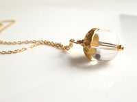 Gold Acorn Necklace, clear glass pendant, gold fall necklace, autumn necklace, small glass acorn, gold acorn charm, delicate thin gold chain - Constant Baubling