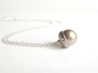 Silver Acorn Necklace - genuine Swarovski pearl pendant capped in matte silver/pewter on a delicate silver plated chain - Squirrel Nut - Constant Baubling