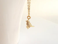 Little Gold Bird Necklace, tiny gold bird necklace, baby bird necklace, gold bird pendant, simple chain, small gold bird necklace, chickadee - Constant Baubling