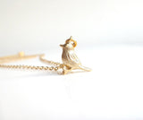 Little Gold Bird Necklace, tiny gold bird necklace, baby bird necklace, gold bird pendant, simple chain, small gold bird necklace, chickadee - Constant Baubling
