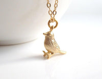 Little Gold Bird Necklace, tiny gold bird necklace, baby bird necklace, gold bird pendant, simple chain, small gold bird necklace, chickadee - Constant Baubling