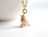 Little Gold Bird Necklace, tiny gold bird necklace, baby bird necklace, gold bird pendant, simple chain, small gold bird necklace, chickadee - Constant Baubling