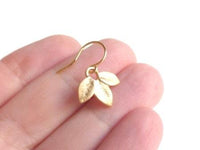 Gold Leaves Earrings, small leaf earring, leaf dangle earring, leaflet earring, 3 leaf earring, matte gold leaf, bridesmaid wedding jewelry - Constant Baubling