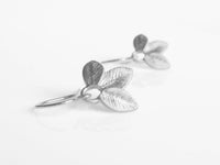 Silver Leaf Earrings - delicate little matte silver plated trio of leaflets dangle on simple little French hooks - wedding bridal jewelry - Constant Baubling