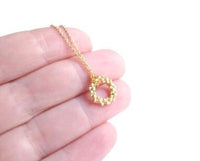 Gold Circle Necklace - small ring of tiny bubbles in matte finish on delicate thin gold-plated chain - geometric trendy pendant - Constant Baubling