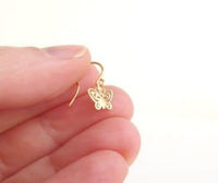 Small Gold Butterfly Earrings, tiny cut out butterflies, filigree butterfly earring, 14K SOLID GOLD hook opt, little gold butterfly earring - Constant Baubling