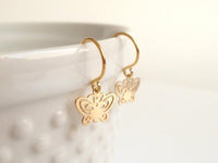 Small Gold Butterfly Earrings, tiny cut out butterflies, filigree butterfly earring, 14K SOLID GOLD hook opt, little gold butterfly earring - Constant Baubling