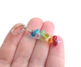 Colorful Earrings - rainbow long thin dangle w/ tiny shaded glass drops in ROYGBIV ombre spectrum on tiny silver hooks - After the Rain - Constant Baubling