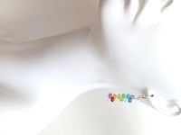 Colorful Earrings - rainbow long thin dangle w/ tiny shaded glass drops in ROYGBIV ombre spectrum on tiny silver hooks - After the Rain - Constant Baubling