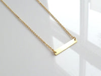Gold Bar Necklace, gold rectangle necklace, flat gold bar pendant, modern necklace, simple gold necklace, plain bar thin delicate gold chain - Constant Baubling