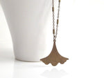 Ginkgo Leaf Necklace, bronze leaf necklace, antique brass necklace, old gold necklace, ruffled leaf necklace, leaf pendant, ginkgo pendant - Constant Baubling