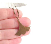 Ginkgo Leaf Necklace, bronze leaf necklace, antique brass necklace, old gold necklace, ruffled leaf necklace, leaf pendant, ginkgo pendant - Constant Baubling