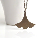Ginkgo Leaf Necklace, bronze leaf necklace, antique brass necklace, old gold necklace, ruffled leaf necklace, leaf pendant, ginkgo pendant - Constant Baubling