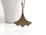 Ginkgo Leaf Necklace, bronze leaf necklace, antique brass necklace, old gold necklace, ruffled leaf necklace, leaf pendant, ginkgo pendant - Constant Baubling