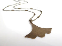 Ginkgo Leaf Necklace, bronze leaf necklace, antique brass necklace, old gold necklace, ruffled leaf necklace, leaf pendant, ginkgo pendant - Constant Baubling