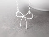 Sterling Silver Bow Necklace, silver ribbon necklace, wire bow necklace, bow pendant, sterling silver chain, delicate necklace, dainty charm - Constant Baubling