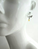Bee Earrings - silver matte finish flying honeybee hooks with small simple glass honey drop dangle - fresh from the hive - bumblebee buzz - Constant Baubling