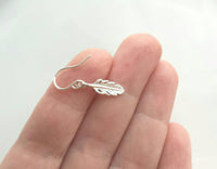 Silver Feather Earrings, tiny rhodium feather earring, small silver feather, matte rhodium feather, matte silver feather, little dangle hook - Constant Baubling
