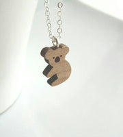 Koala Bear Necklace - small wooden cut shape pendant on delicate silver or gold chain - medium shade finish wood - cute Australian animal - Constant Baubling