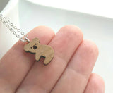 Koala Bear Necklace - small wooden cut shape pendant on delicate silver or gold chain - medium shade finish wood - cute Australian animal - Constant Baubling