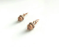 Acorn Earrings, antique copper earring, small acorn dangles, acorn charms, squirrel earring, rustic acorns, oxidized dark copper autumn fall - Constant Baubling