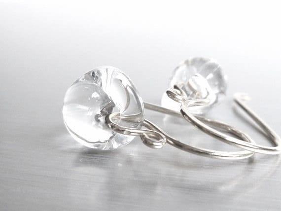 Clear Drop Earring - 925 sterling silver hooks with small boro glass lampwork teardrops - smooth organic shape crystal water solid glass - Constant Baubling