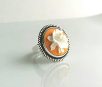 Rose Ring - large flower middle in adjustable antique silver band - vintage style white/orange resin - bold statement ring size 6 7 8 9 10 - Constant Baubling